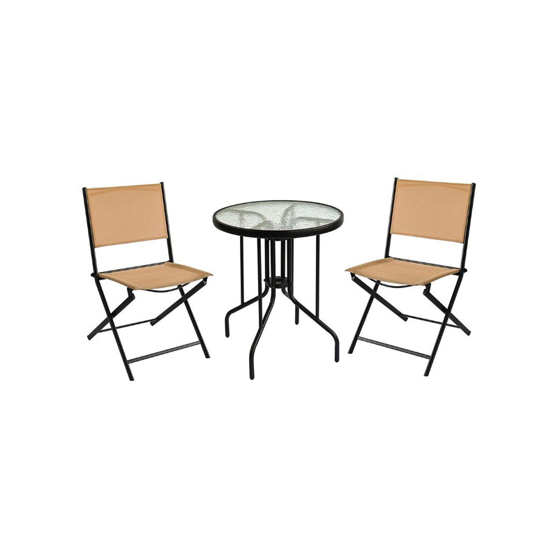 3-Piece Sling Folding Patio Bistro Set with Glass Table Top