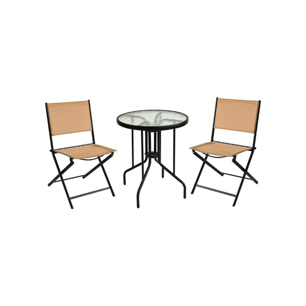 3-Piece Sling Folding Patio Bistro Set with Glass Table Top