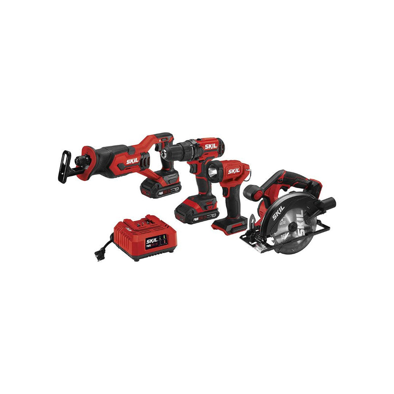 SKIL 20V 4-Tool Combo Kit, Includes Two 2.0Ah PWR CORE Lithium Batteries and One Charger