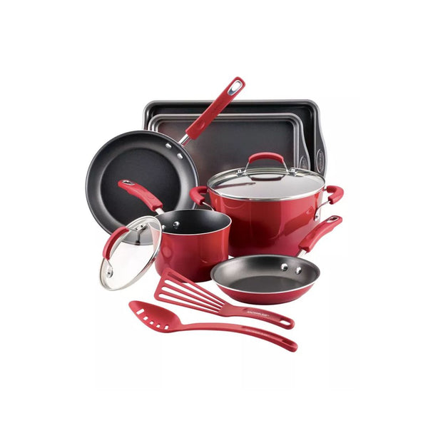 Classic Brights 10-Piece Porcelain Enamel Nonstick Cookware Set