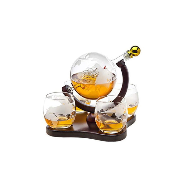 Godinger Decanter Globe Set With Etched Globe Glasses