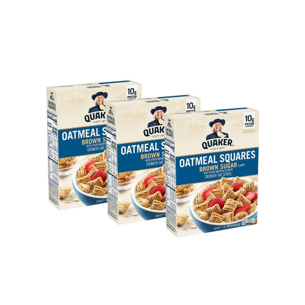 3 Boxes Of Quaker Oatmeal Squares Breakfast Cereal, Brown Sugar