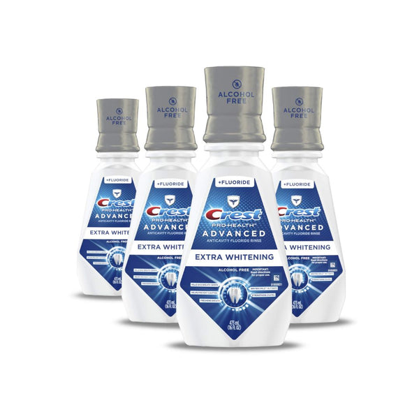 4 Bottles of Crest ProHealth Advanced Mouthwash, Alcohol Free, Extra Whitening, Energizing Mint Flavor