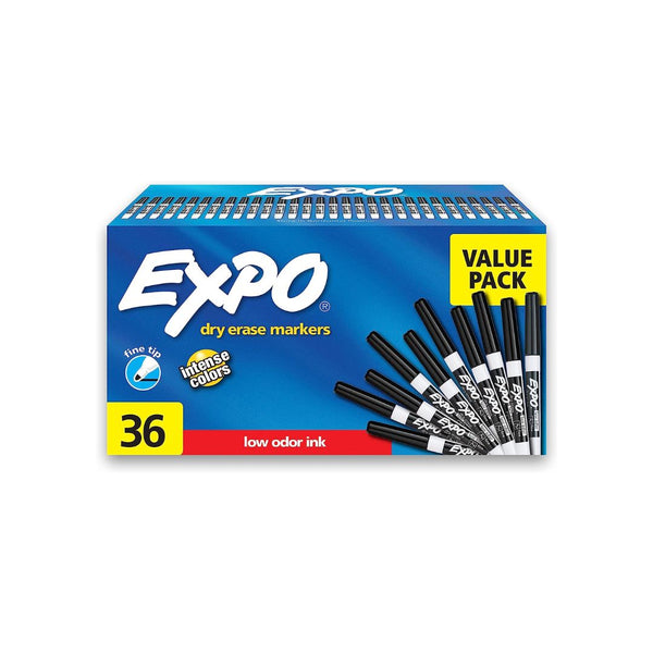 36 Count EXPO Low Odor Dry Erase Markers, Fine Tip, Black,