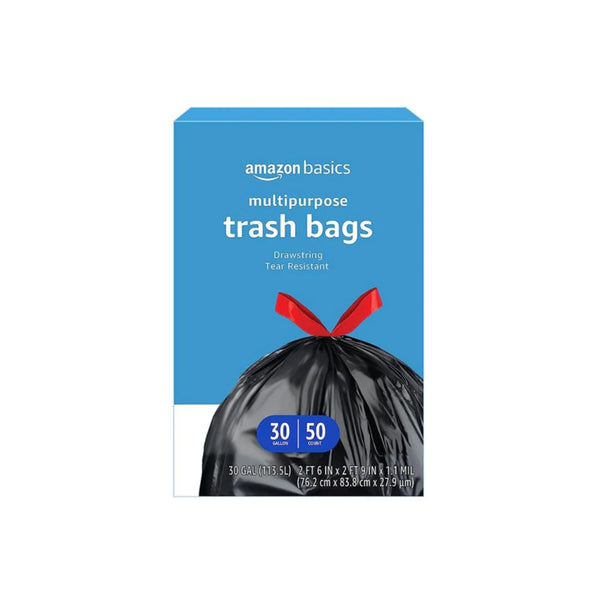 50-Ct Amazon Basics 30-Gallon Multipurpose Drawstring Trash Bags