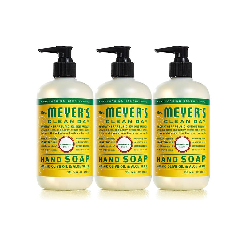 3 Bottles of Mrs. Meyer’s Hand Soap, Made with Essential Oils, Biodegradable Formula, Honeysuckle (12.5 fl. oz Bottles)