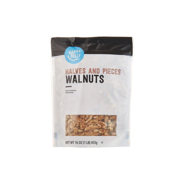 2 Bags Of 16oz Happy Belly California Walnuts Halves And Pieces
