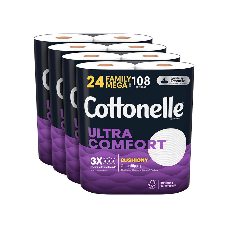 24 Family Mega Rolls = 108 Regular Rolls Of Cottonelle Ultra Comfort Toilet Paper