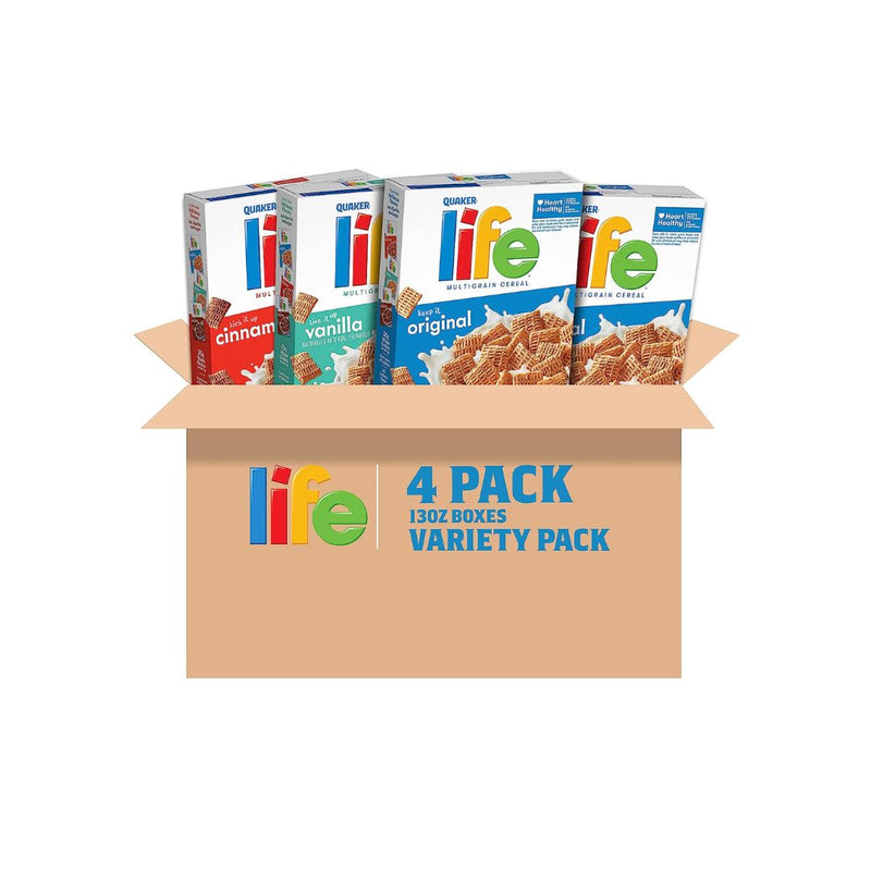 Quaker Life Breakfast Cereal, 3 Flavor Variety Pack (4 Boxes)