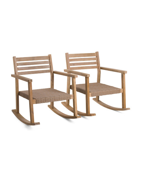 Set Of 2 Outdoor Acacia Wood Rocking Chairs