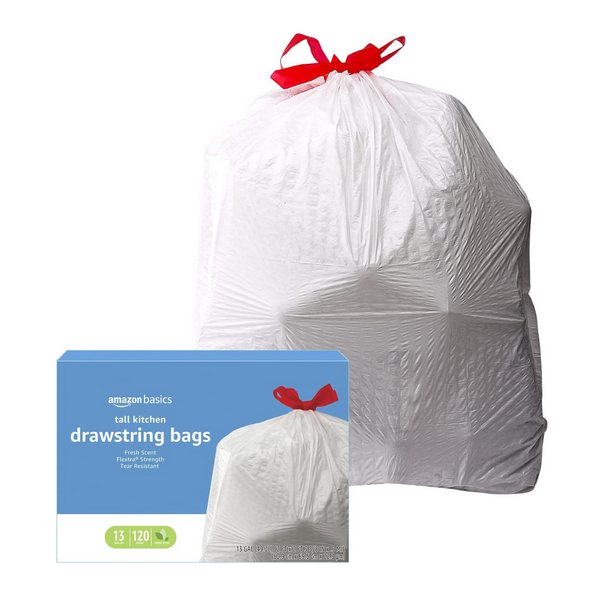 120 Amazon Basics 13 Gallon Flextra Tall Kitchen Drawstring Trash Bags