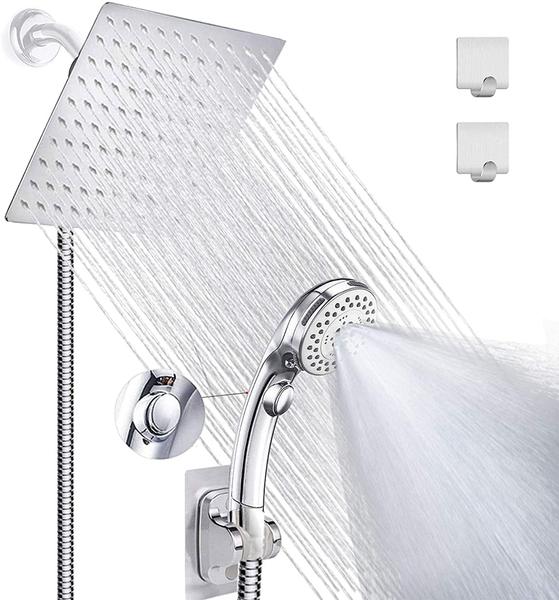 High Pressure 8'' Rainfall Stainless Steel Shower Head Combo Via Amazon