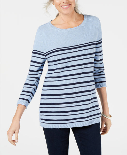 Karen Scott Womens Striped Cotton Lace-Up Sweater Via Macy's SALE $11.66 (Reg $46.50)