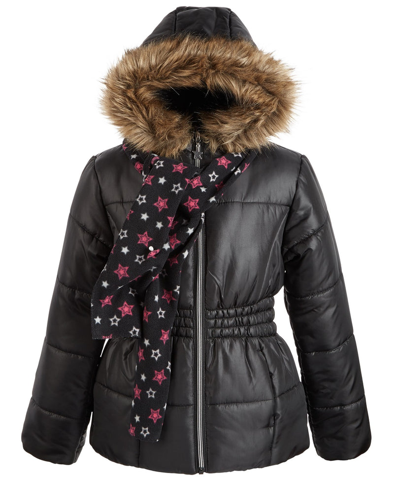 Big Girls Hooded Jacket With Faux-Fur Trim & Scarf Via Macys