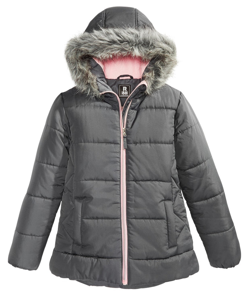 Rothschild & Co Big Girls Hooded Quilted Jacket With Faux-Fur Trim Via Macys