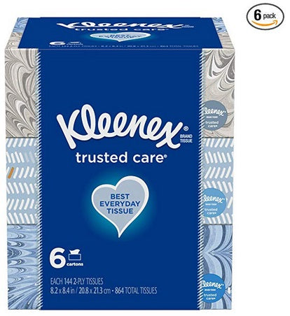 18 Boxes Kleenex Trusted Care Everyday Facial Tissues, 6-Pack (144 tissues per box)