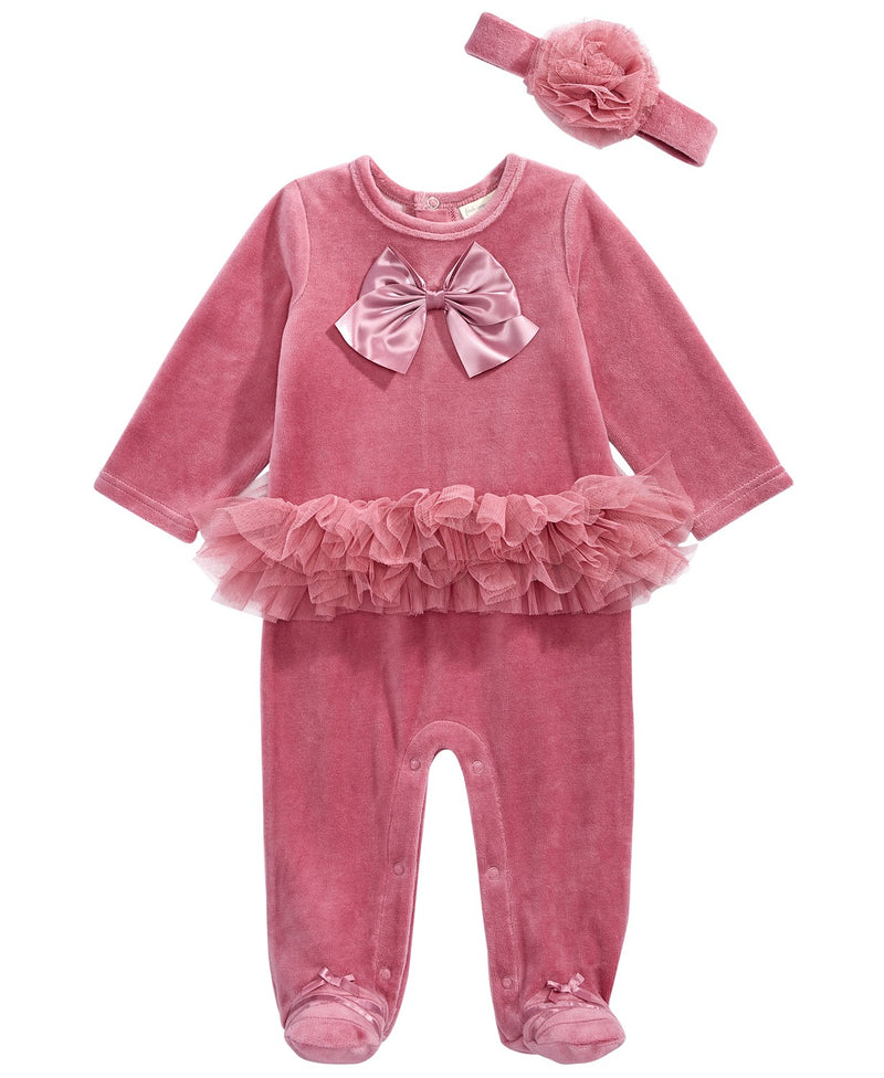 Baby Girls 2-Pc. Headband & Footed Tulle-Trim Coverall Set Via Macys