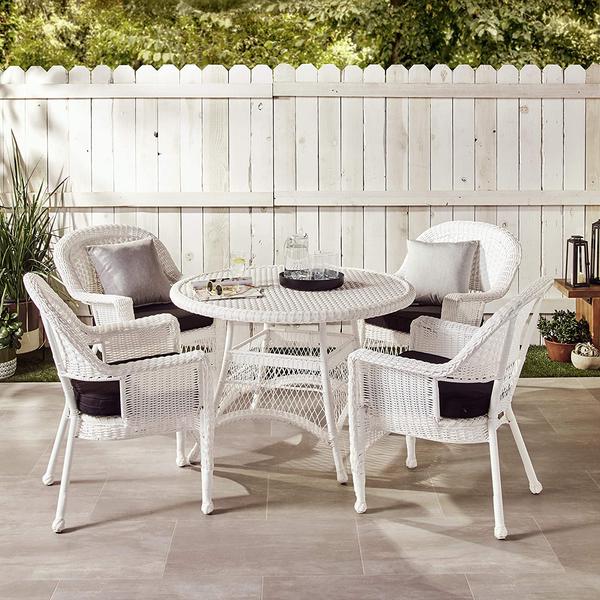 Jeco 5 Piece Wicker Dining Set with with Black Cushions Via Amazon