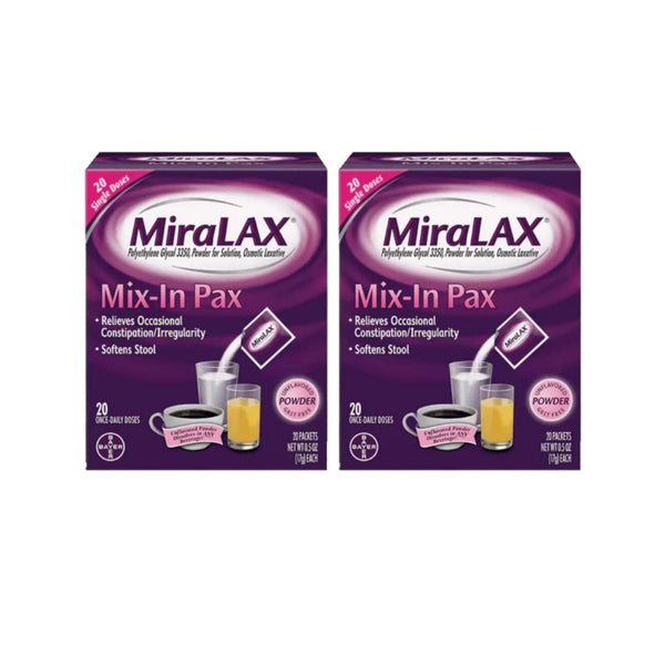 40-Count MiraLAX, Laxative Powder for Gentle Constipation Relief Single Dose Packets Via Amazon