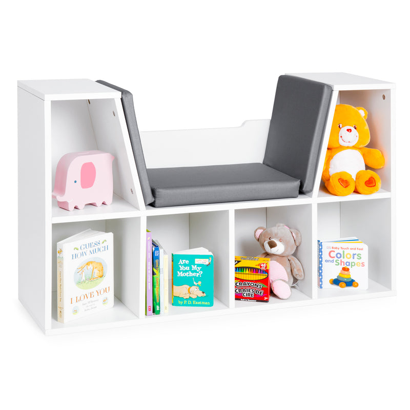 Multi-Purpose 6-Cubby Kids Storage Organizer Bookcase w/ Cushioned Reading Seat Via Walmart