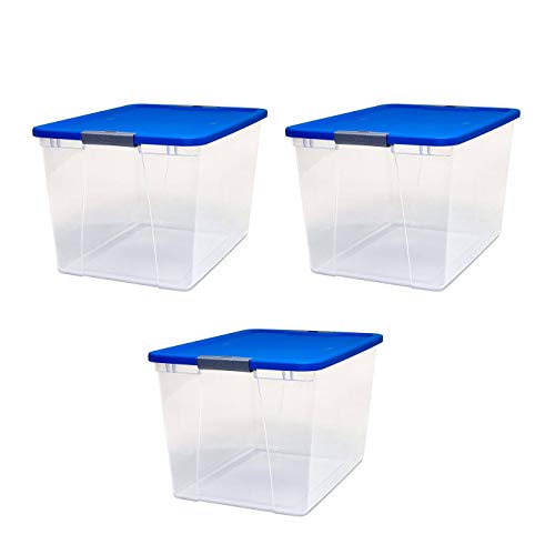 Homz Plastic Storage, With Latching Blue Lids, 64 Quart, Clear, Stackable, 3-Pack Via Amazon