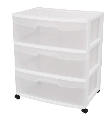 Sterilite 29308001 Wide 3 Drawer Cart, White Frame with Clear Drawers Via Amazon