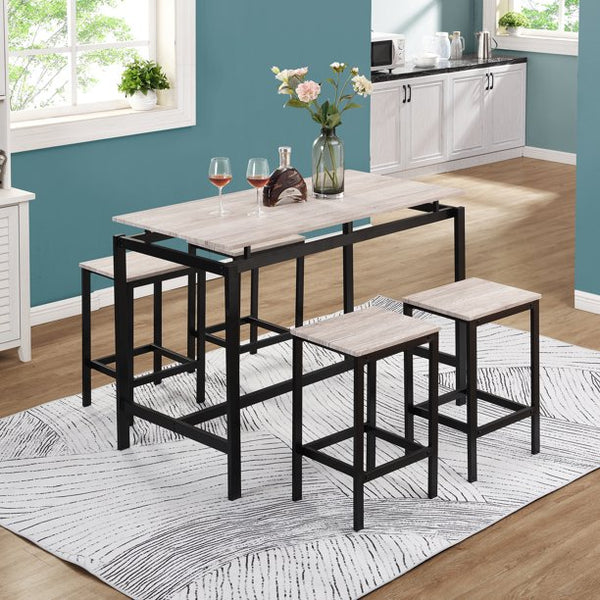 5-Piece Dining Set Wood and Metal Pub Table with 4 Bar Stools (2 Colors) Via Walmart