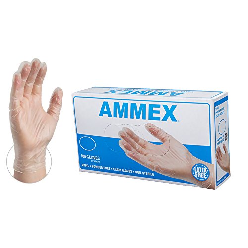 AMMEX Medical Clear Vinyl Gloves, Box of 100 Via Amazon