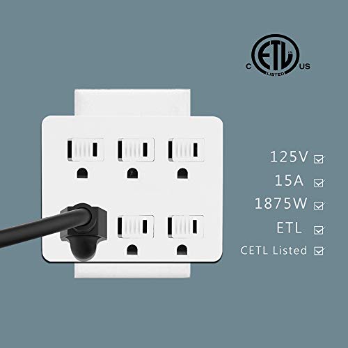 2 Pack 6 Outlet Wall Tap Adapter,Grounded Wall Plug With Sliding Safety Covers, Via Amazon