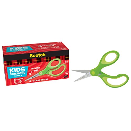 Scotch 5-Inch Soft Touch Pointed Kid Scissors, 12 Count Teacher Pack Via Amazon