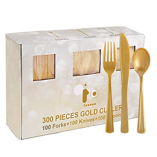 IOOOOO 300 Pieces Gold Plastic Silverware Via Amazon