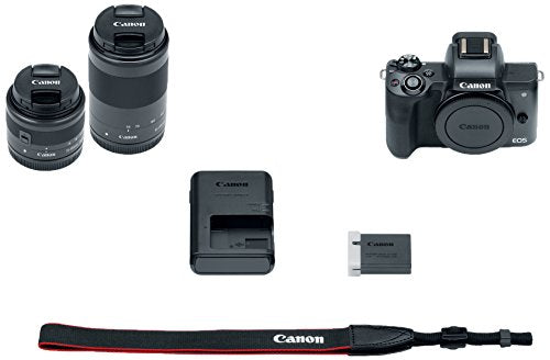 Canon EOS M50 Mirrorless 4K Vlogging Camera Bundle Kit with EF-M15-45mm + EF-M 55-200mm Lenses Via Amazon