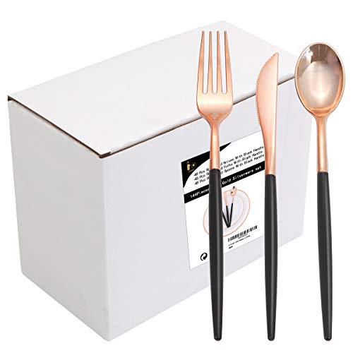 144 PCS Rose Gold Plastic Silverware Via Amazon