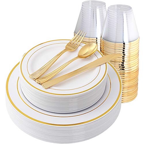 IOOOOO Gold Disposable Dinnerware 150 Pieces Via Amazon