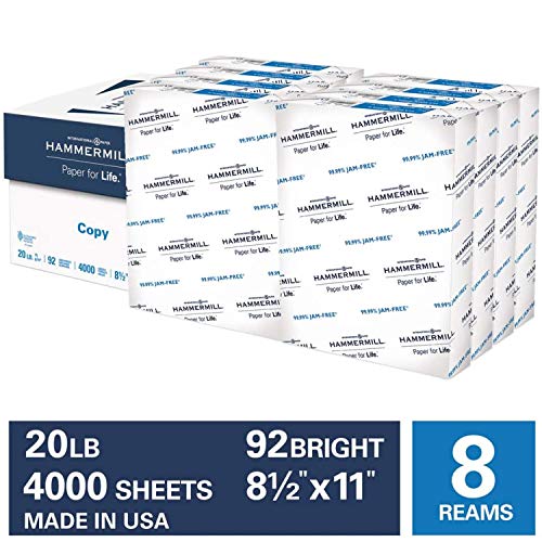 Hammermill 8 Ream Case, 4,000 Sheets, Made in USA Via Amazon