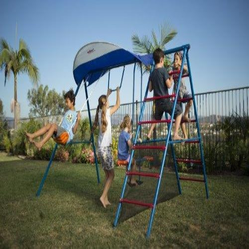 Ironkids Challenge 100 Metal Swing Set with Ladder Climber and UV Protective Sunshade Via Amazon