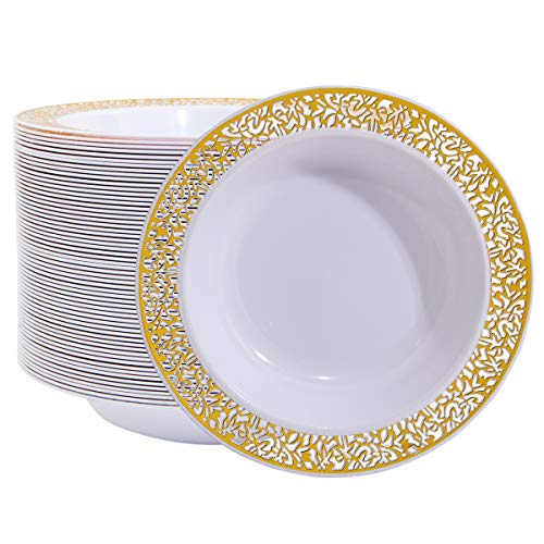 60 Disposable Gold Plastic Dessert Bowls, 12 oz Soup Bowls Via Amazon