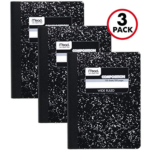 Mead Composition Notebooks, Wide Ruled Paper, 100 Sheets, 3 Pack Via Amazon