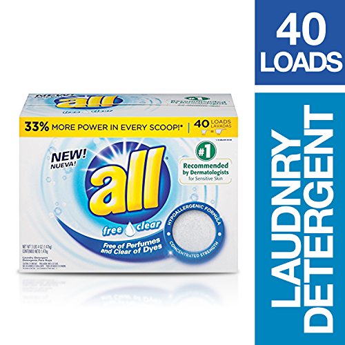 all Powder Laundry Detergent, Free Clear for Sensitive Skin, 40 Loads Via Amazon