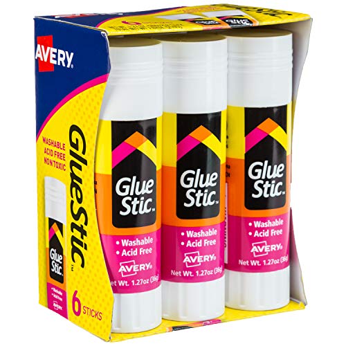 Avery Glue Stic White,1.27 oz., Washable, Nontoxic, 6 Glue Sticks Via Amazon