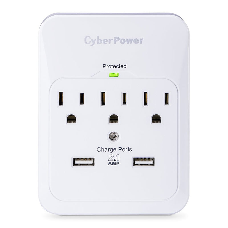 CyberPower Professional Surge Protector, 3 Outlets, 2 USB Charge Ports Via Amazon