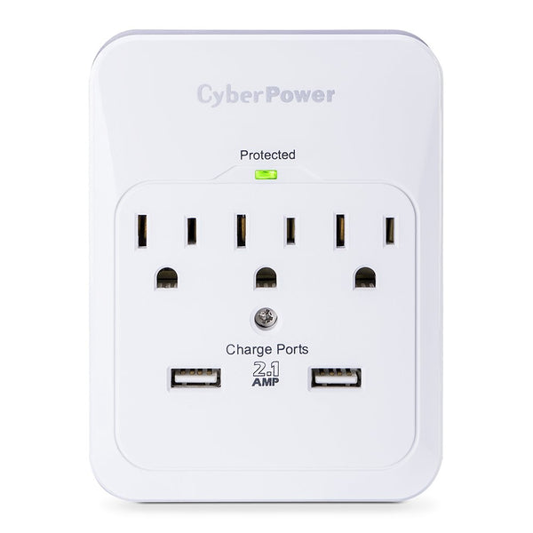 CyberPower Professional Surge Protector, 3 Outlets, 2 USB Charge Ports Via Amazon