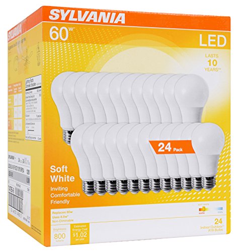 24 Pack SYLVANIA General Lighting Efficient 8.5W Soft White 2700K 60W Equivalent A29 LED Light Bulb Via Amazon