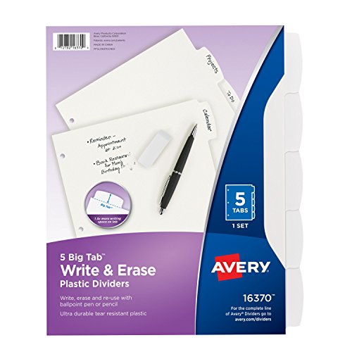 Avery Big Tab Write & Erase Durable Plastic Dividers, 5 White Tabs, 1 Set Via Amazon