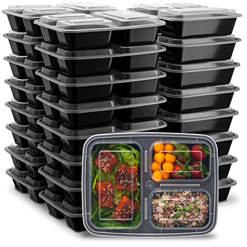 Ez Prepa [25 Pack] 32oz 3 Compartment Meal Prep Containers with Lids -Via Amazon
