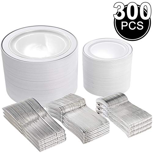 300 Pieces Silver Plastic Plates with Disposable Silverware (& More) Via Amazon