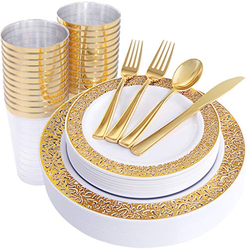 175 PCS Gold Disposable Silverware Set Via Amazon