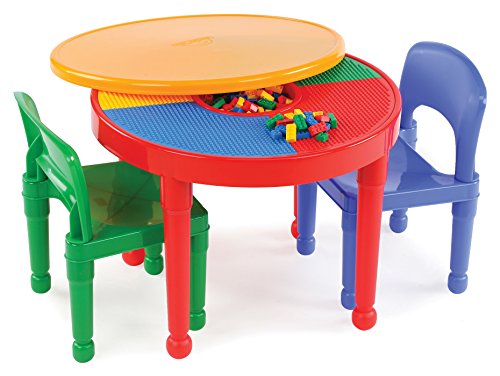 Tot Tutors Kids 2-in-1 Plastic Building Blocks-Compatible Activity Table and 2 Chairs Set Via Amazon