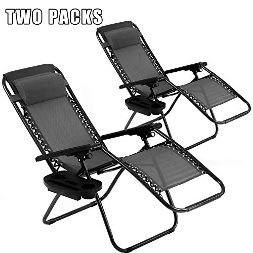 2 Pack  Zero Gravity Chair Set Reclining with Pillow and Cup Holder, (Multiple Colors) Via Amazon