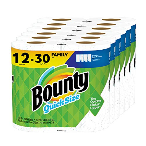 Bounty Quick-Size Paper Towels, White, 12 Family Rolls = 30 Regular Rolls Via Amazon